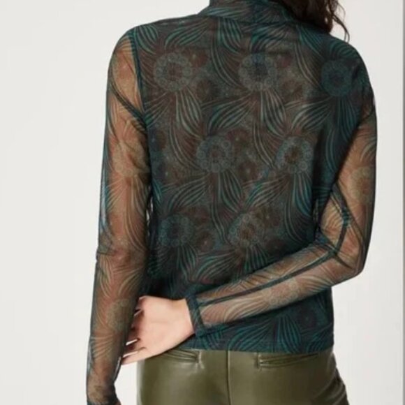 Anthropologie Mesh Turtleneck Top in Green and Black Floral Print, XS - Picture 2 of 11